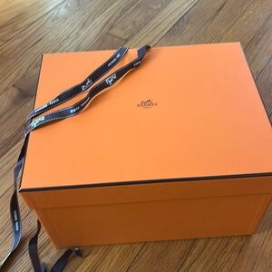 Hermes orange empty gift box including wrapper and ribbon